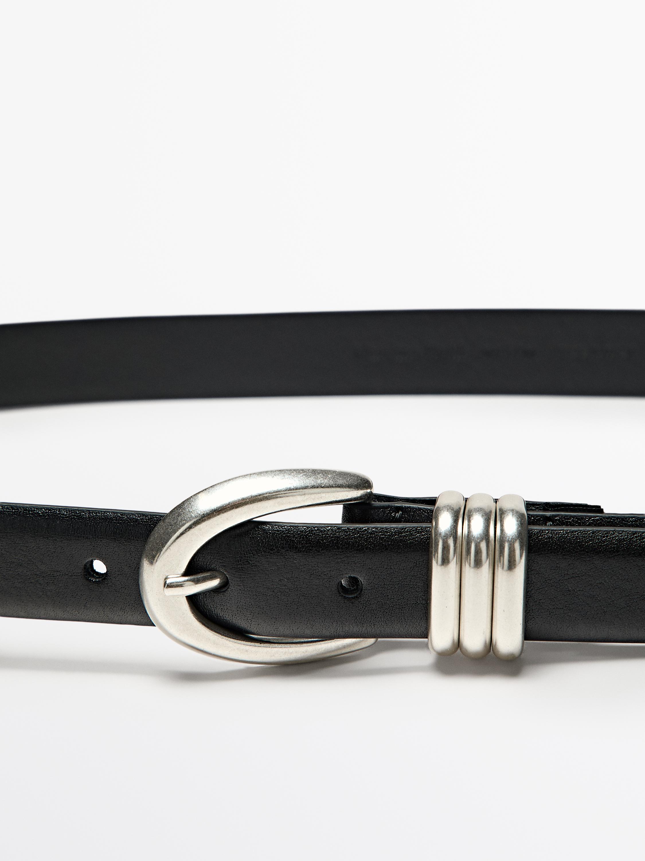 Nappa leather belt with metallic detail